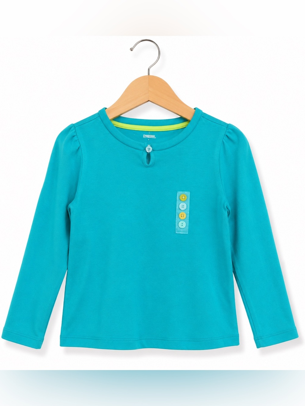 Gymboree Girls Top Size 7 Wintergreen Gem Button Keyhole Tee Color Happy NEW